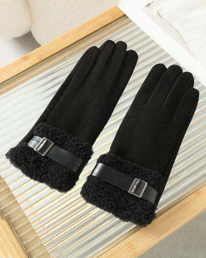 Winter Suede Snap Cold-Proof Fleece-Lined Touchscreen Gloves