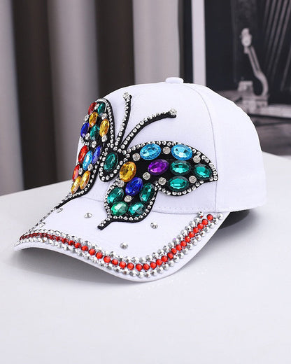 High-quality Colored Rhinestone Butterfly Baseball Cap