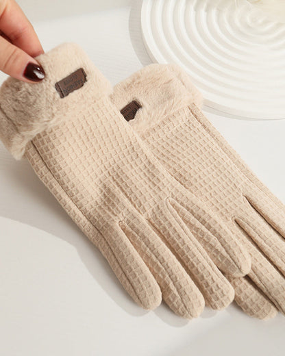 Waffle Knit Fleece-Lined Cold-Resistant Touchscreen Gloves