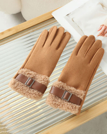 Winter Suede Snap Cold-Proof Fleece-Lined Touchscreen Gloves