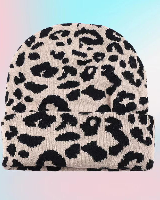Unisex High-Quality Multicolor Cow Print Western Style Moire Knit Beanie