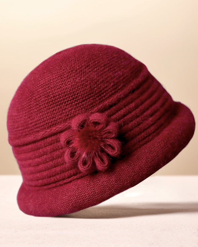 Knitted Flower Jacquard Fleece-Lined Warm Bucket Hat