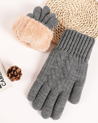 Warm Gloves Velvet Padded Arctic Velvet Winter Touch Screen Knitted Gloves