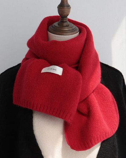 Solid Color Knitted Wool Scarf Women's Autumn And Winter Cashmere Winter Warm Small Scarf