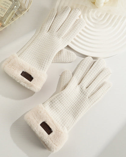Waffle Knit Fleece-Lined Cold-Resistant Touchscreen Gloves