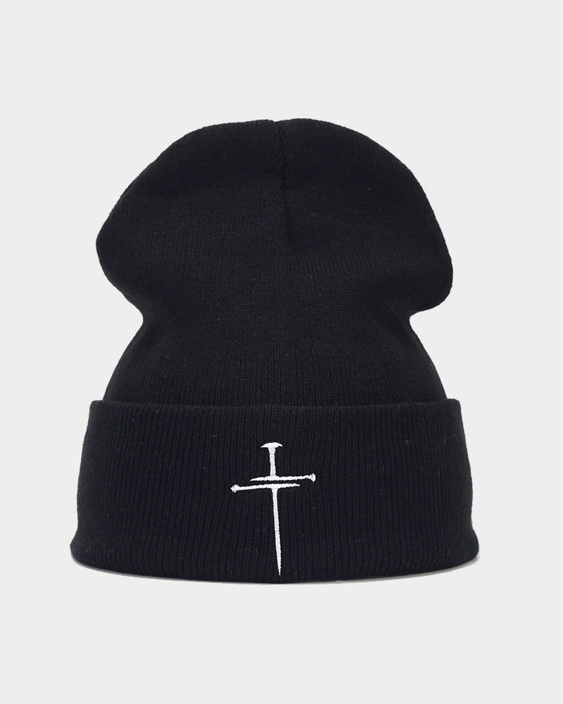 Vintage Cross Embroidered Knitted Hat-Unisex