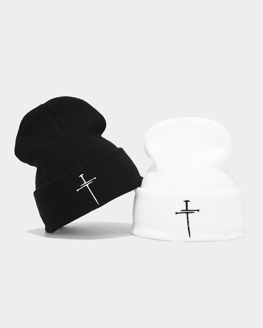 Vintage Cross Embroidered Knitted Hat-Unisex