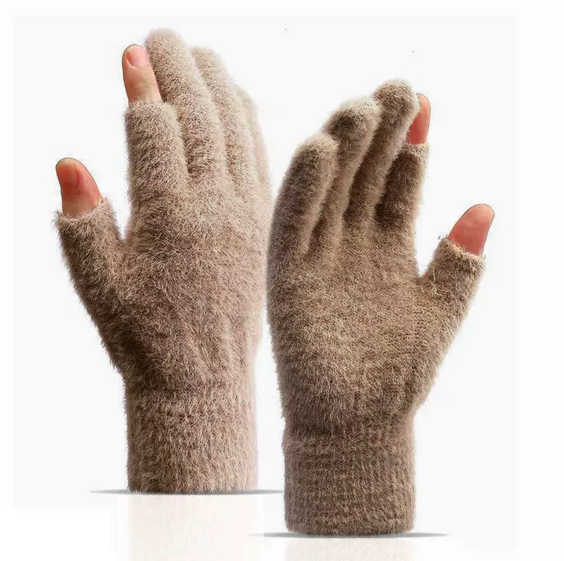 Riding Velvet Padded Five-finger Warm Imitation Mink Velvet Touch Screen Gloves