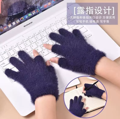 Riding Velvet Padded Five-finger Warm Imitation Mink Velvet Touch Screen Gloves