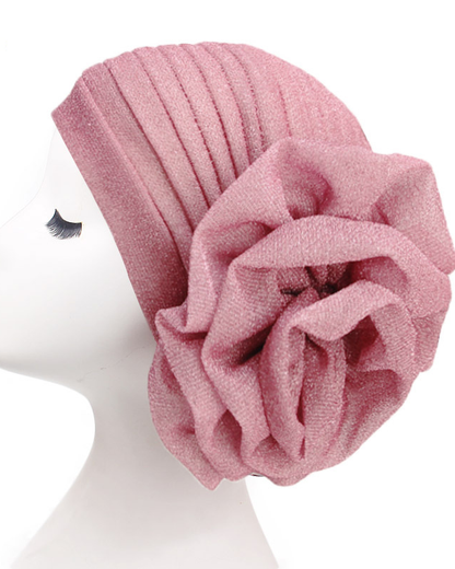 New Brilliant Silk Large Flower Hood Headscarf Hat, Ethnic Hat, African Head Wrap.