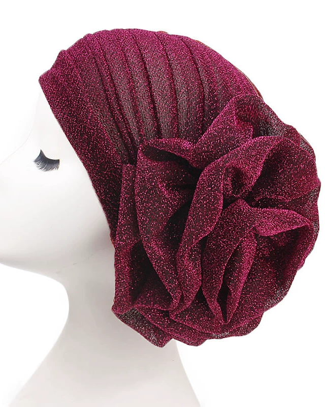 New Brilliant Silk Large Flower Hood Headscarf Hat, Ethnic Hat, African Head Wrap.