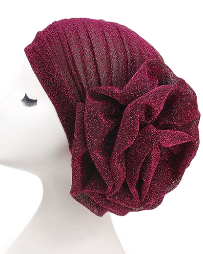 New Brilliant Silk Large Flower Hood Headscarf Hat, Ethnic Hat, African Head Wrap.
