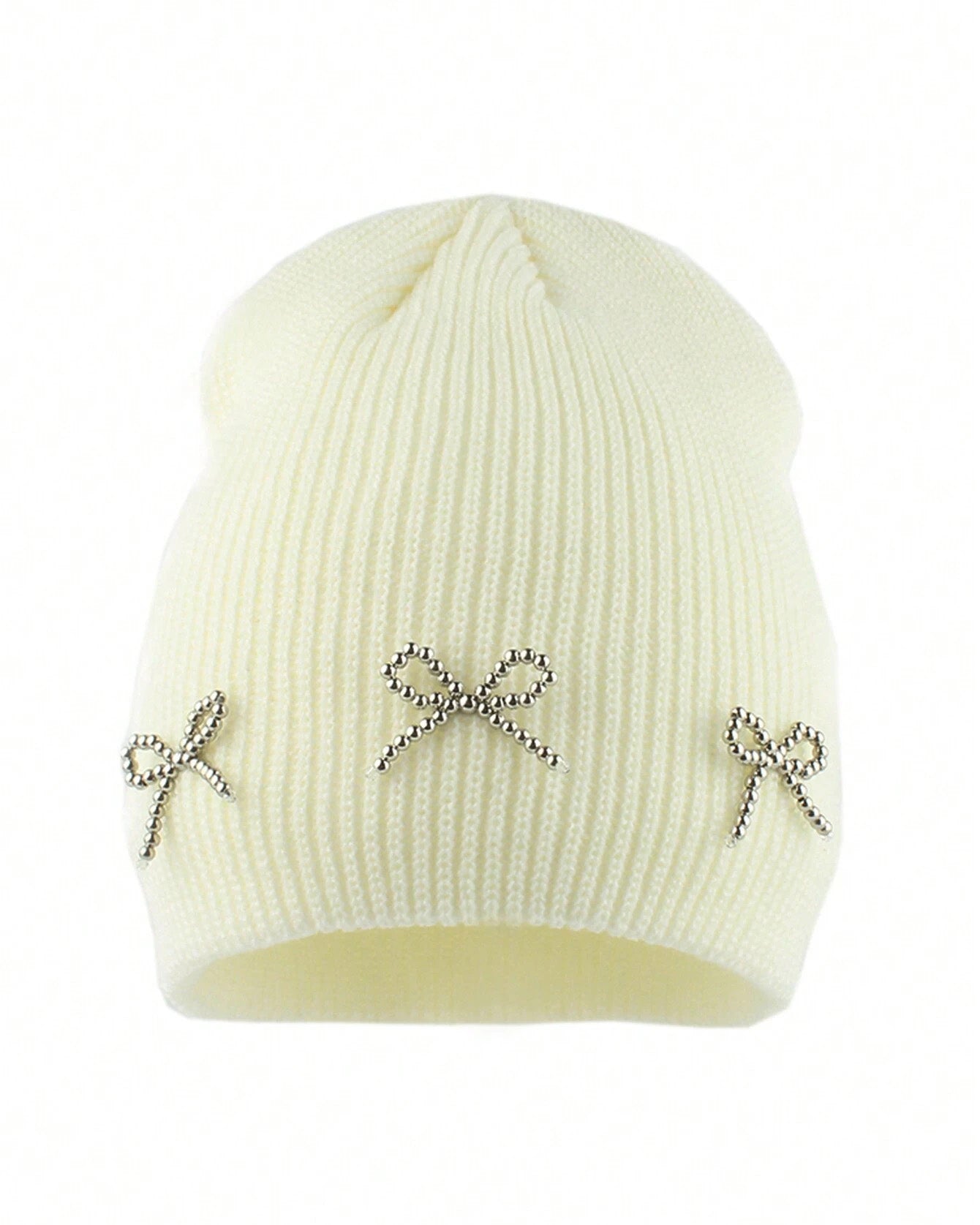 Winter Warm Knitted Elegant Beaded Bow Cute Hat