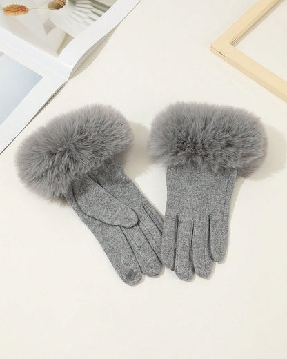 Touchscreen Velvet Imitation Rabbit Fur Gloves Velvet Warm Cold-proof Plush Gloves