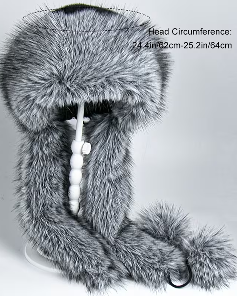 Women's Dome-Shaped Fox Fur Wide Brim Pom-Pom Hat