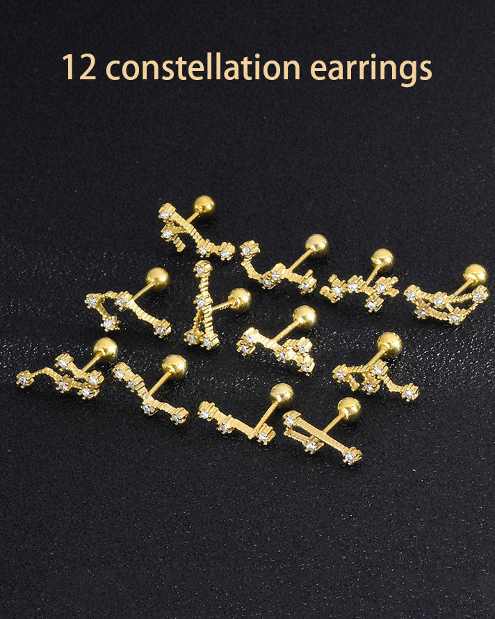 12 Constellations Gold Diamond Stud Earrings
