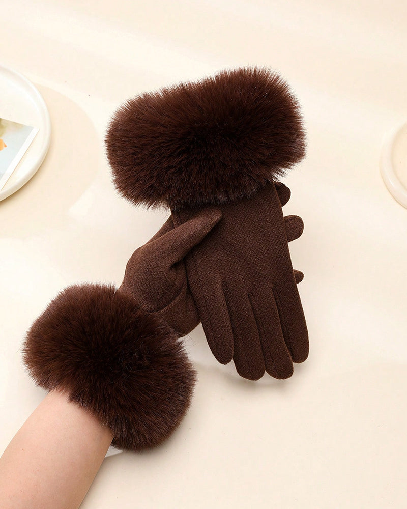 Touchscreen Velvet Imitation Rabbit Fur Gloves Velvet Warm Cold-proof Plush Gloves