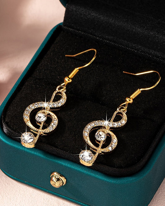 Elegant Music Note Dangle Earrings with Sparkling Rhinestones