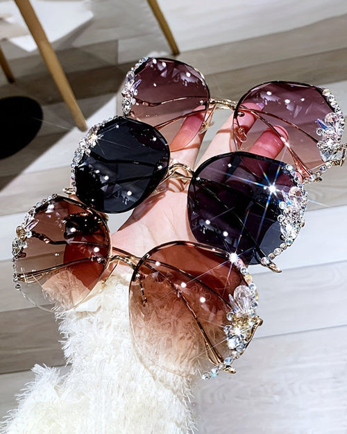Fashion Rhinestone Sparkling Polygonal Frameless Women's Glasses