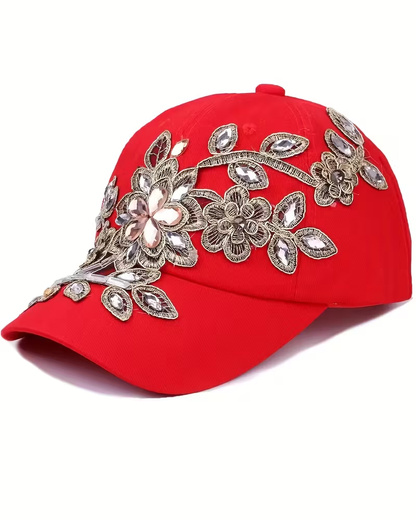 Fashionable Rhinestone-Studded Baseball Cap with Intricate Golden