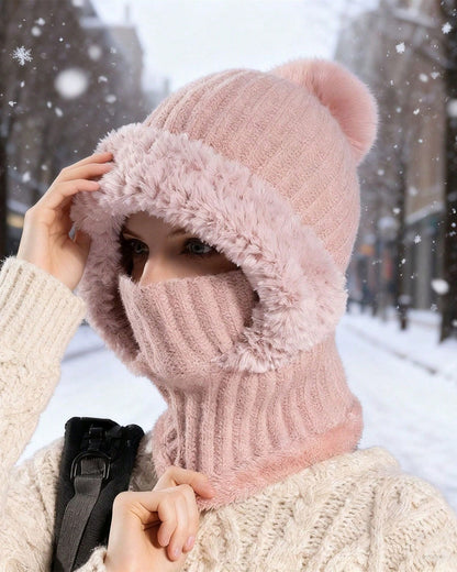 Knitted Fleece-lined Warm Scarf Mask Hat