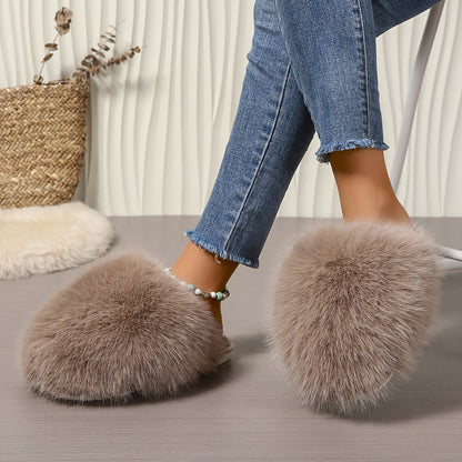 Elegant Fluffy Women'S Slippers | All-Season Solid Color