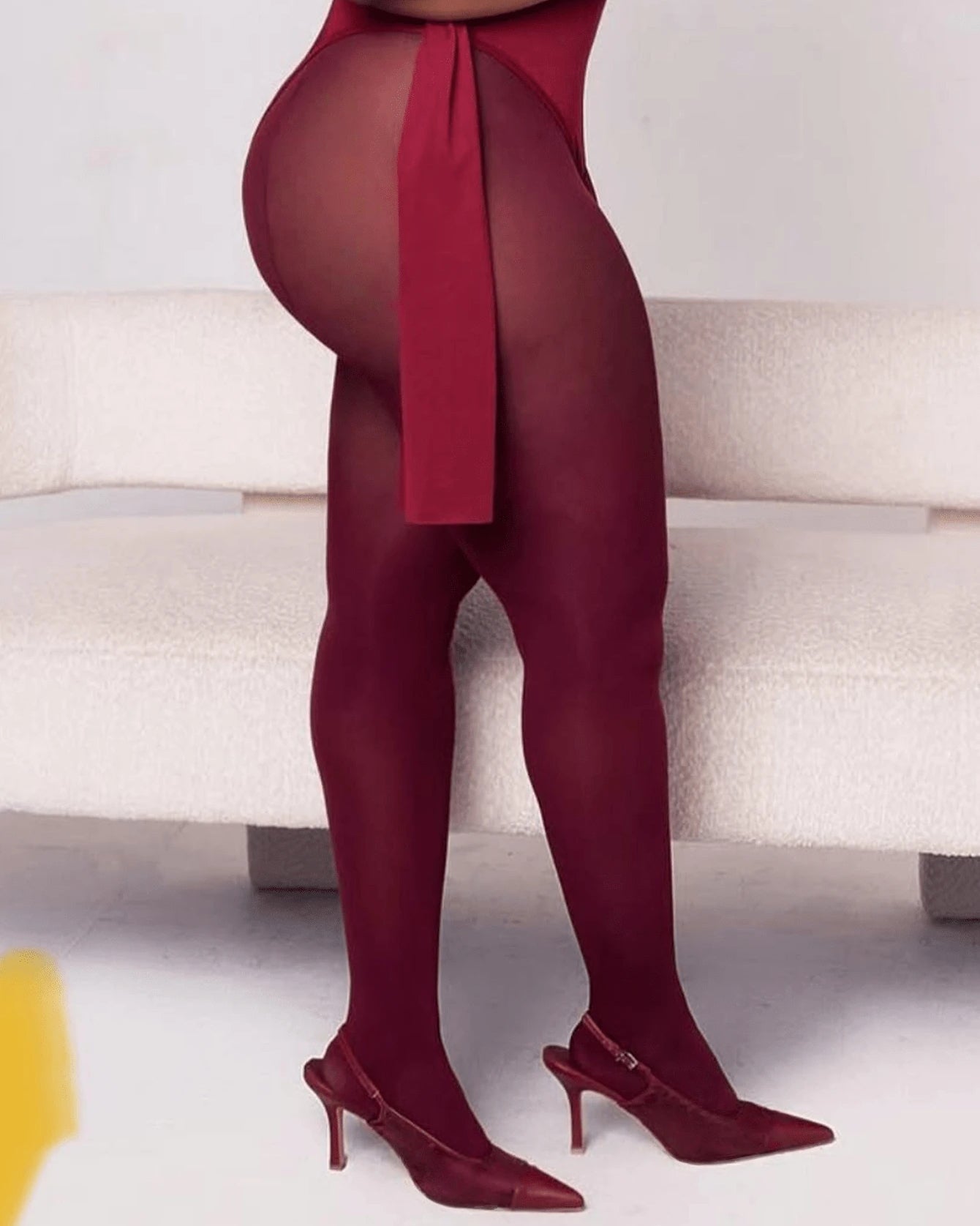 1 Pair Women's Burgundy Velvet Tights, Casual Skinny Warm Leggings